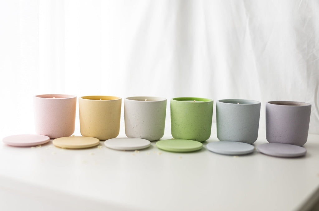 our colourful jesmonite jar scented candle range hand poured by hue complete me in Dublin Ireland.