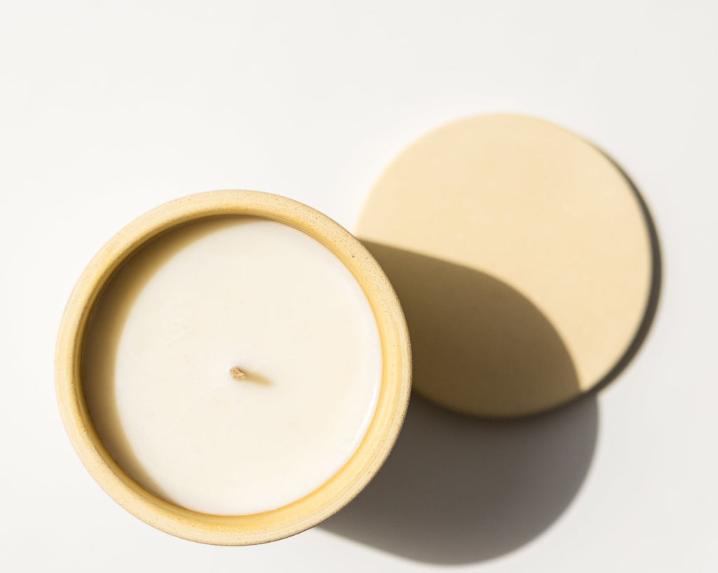 overhead view of jug in a jar jesmonite candle vessel filled with coconut and soy wax hand poured in Ireland