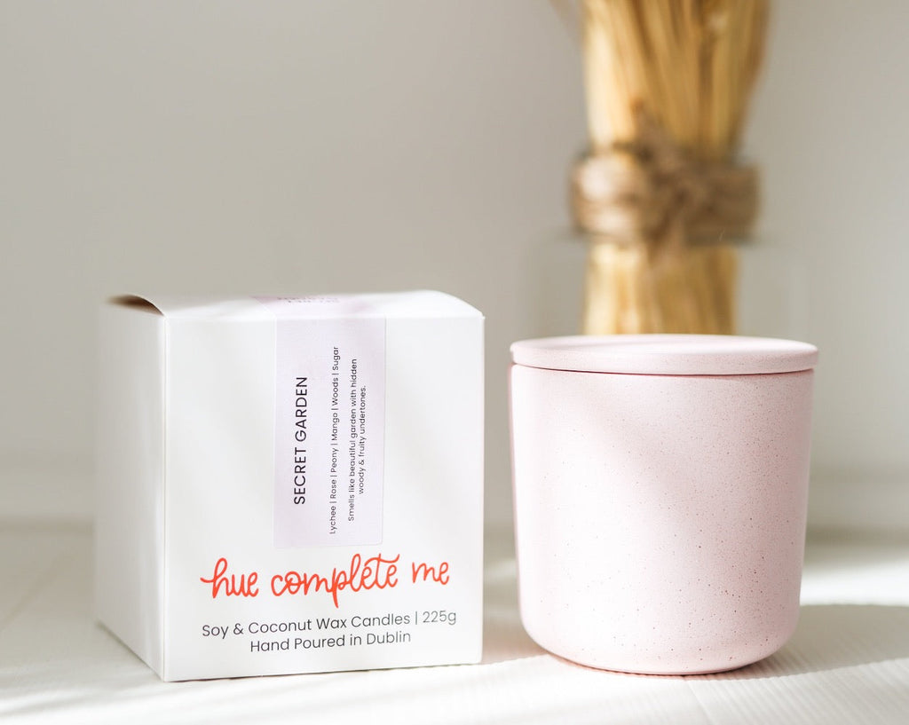 secret garden pink jesmonite jar candle hand poured in Dublin