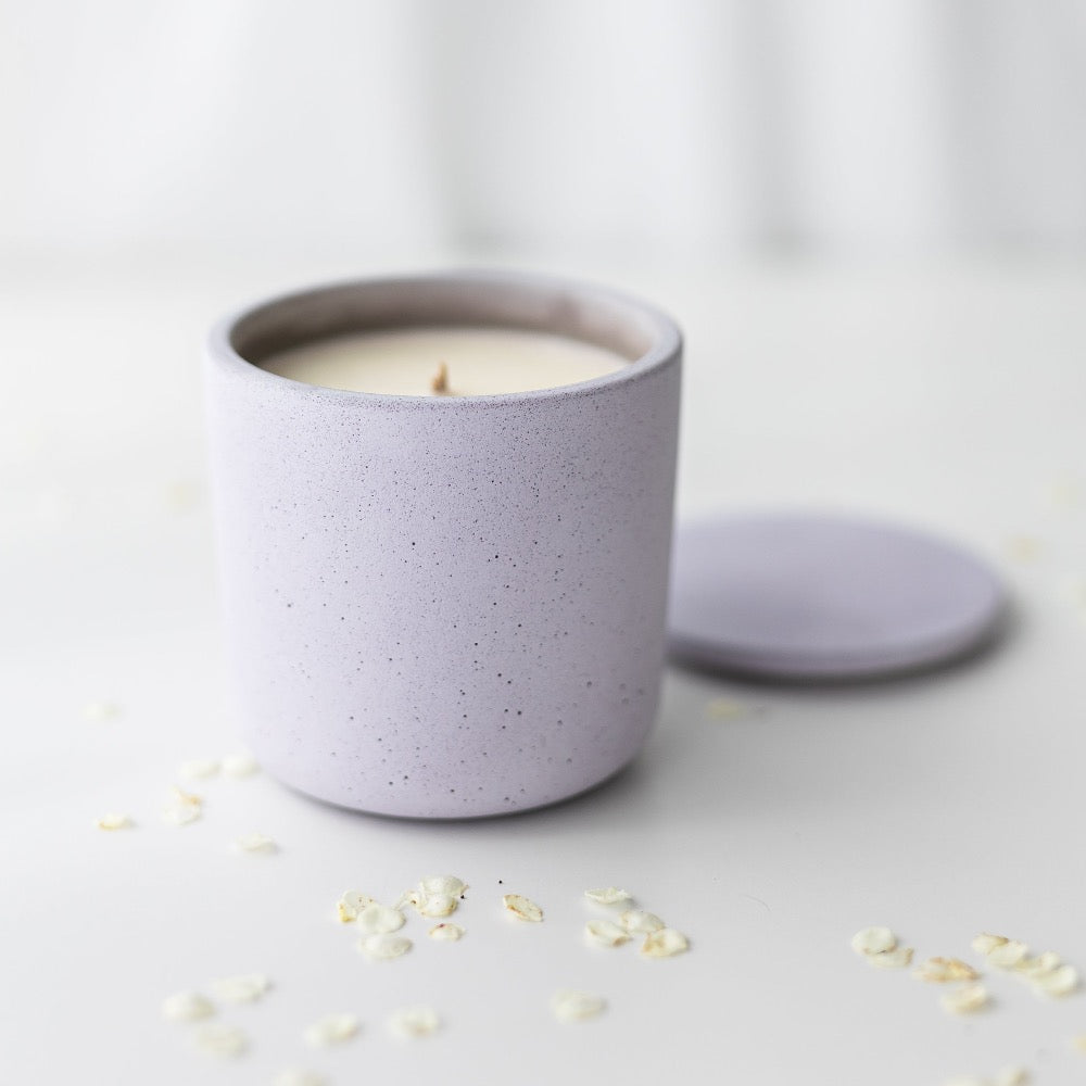 Sunday morning purple jesmonite lavender and eucalyptus scented candle