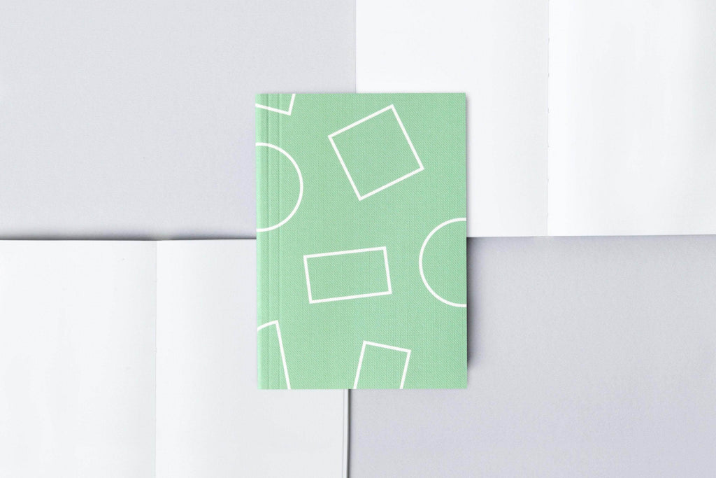 A6 Layflat Pocket Notebook plain pages - Shapes print in Jade Green - Hue Complete Me