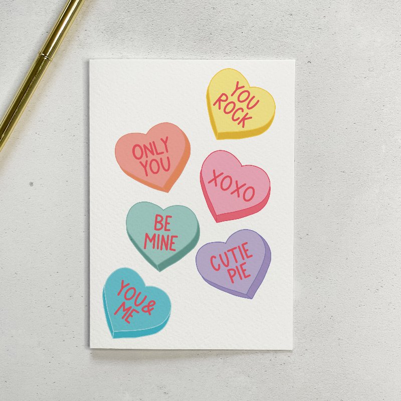 Conversation Hearts Valentine Card - Hue Complete Me
