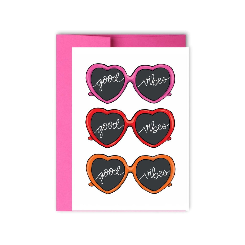 Good Vibes Heart Sunglasses Illustrated Card - Hue Complete Me