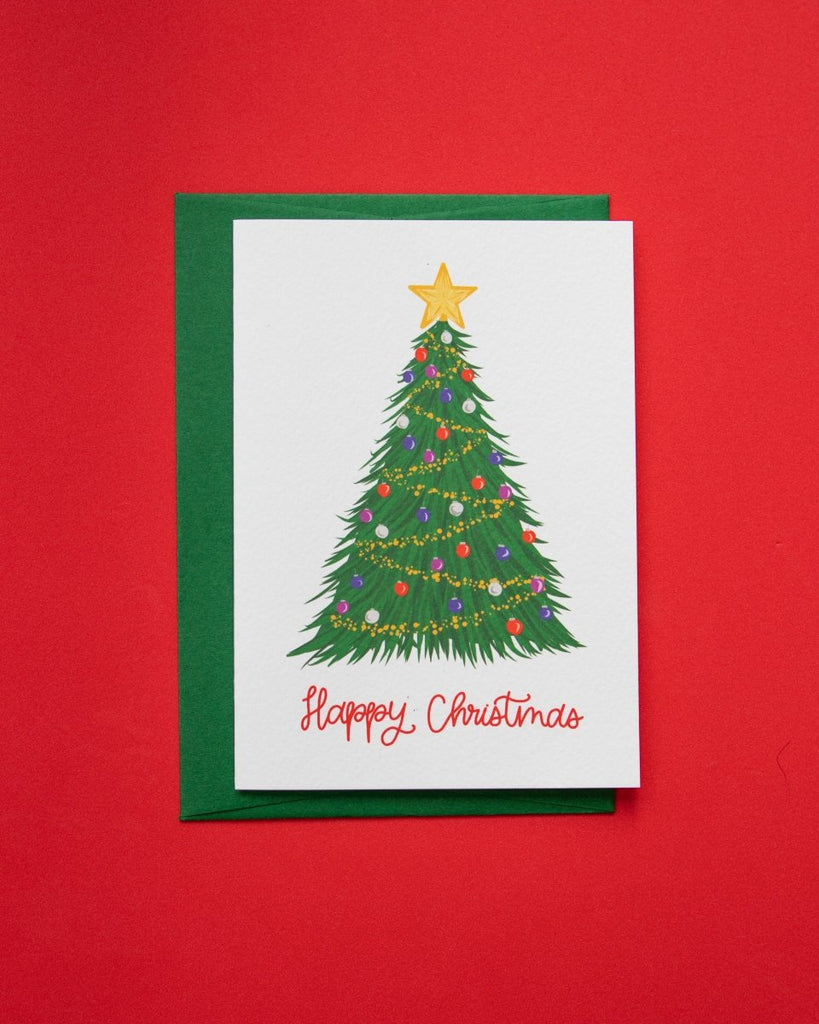 Happy Christmas Illustrated Christmas Tree Card - Hue Complete Me