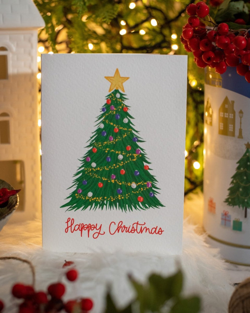 Happy Christmas Illustrated Christmas Tree Card - Hue Complete Me