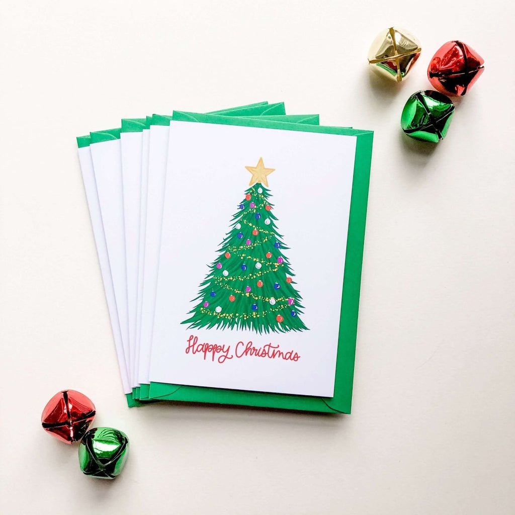 Illustrated Tree Happy Christmas Card Set Of 6 - Hue Complete Me