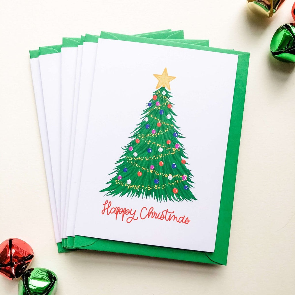 Illustrated Tree Happy Christmas Card Set Of 6 - Hue Complete Me