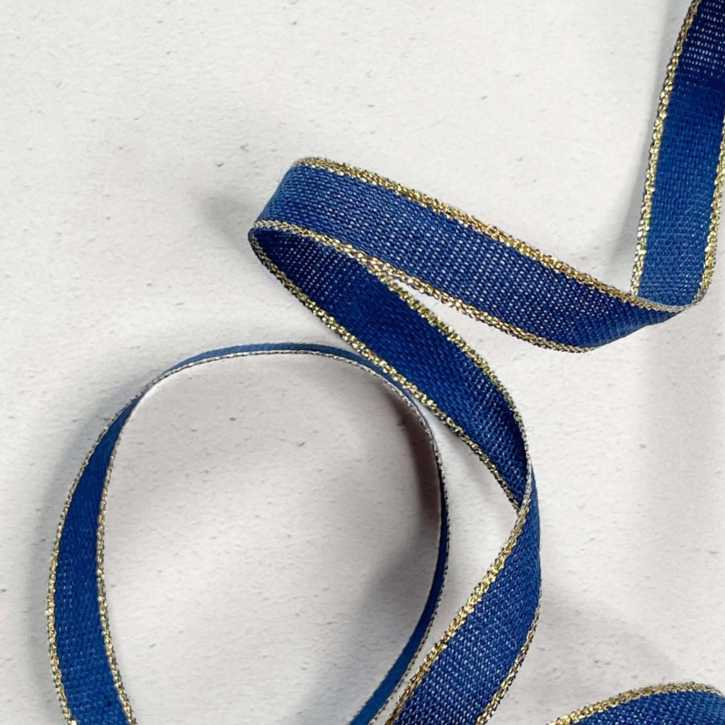 Metallic Border Navy Cotton Ribbon - Hue Complete Me