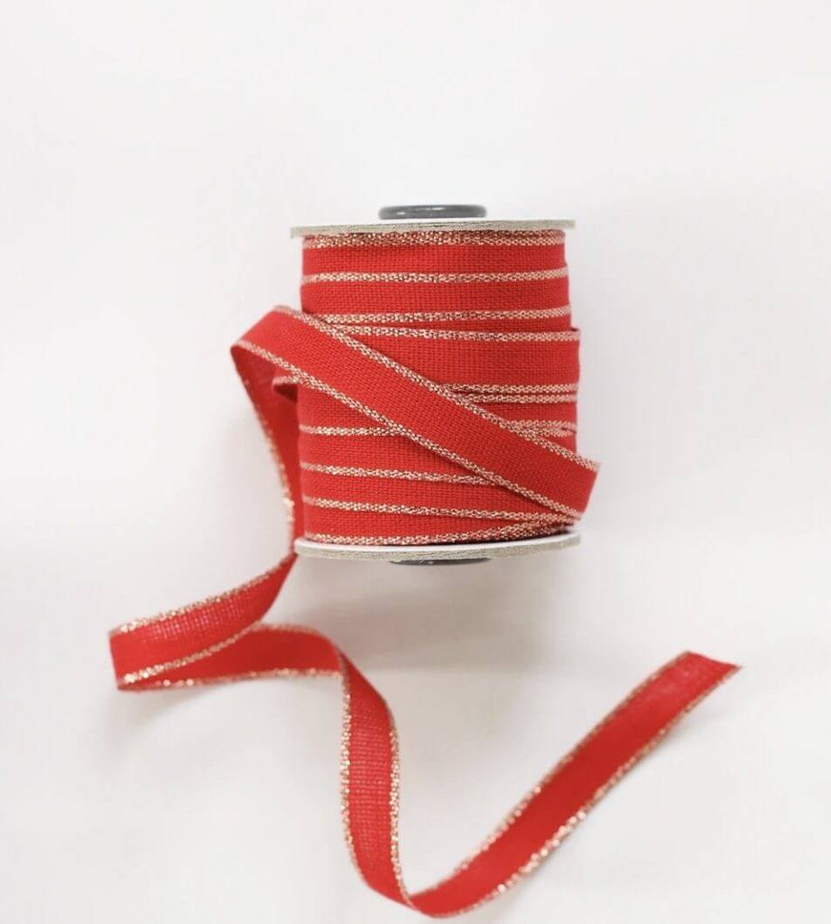 Metallic Border Red Cotton Ribbon - Hue Complete Me