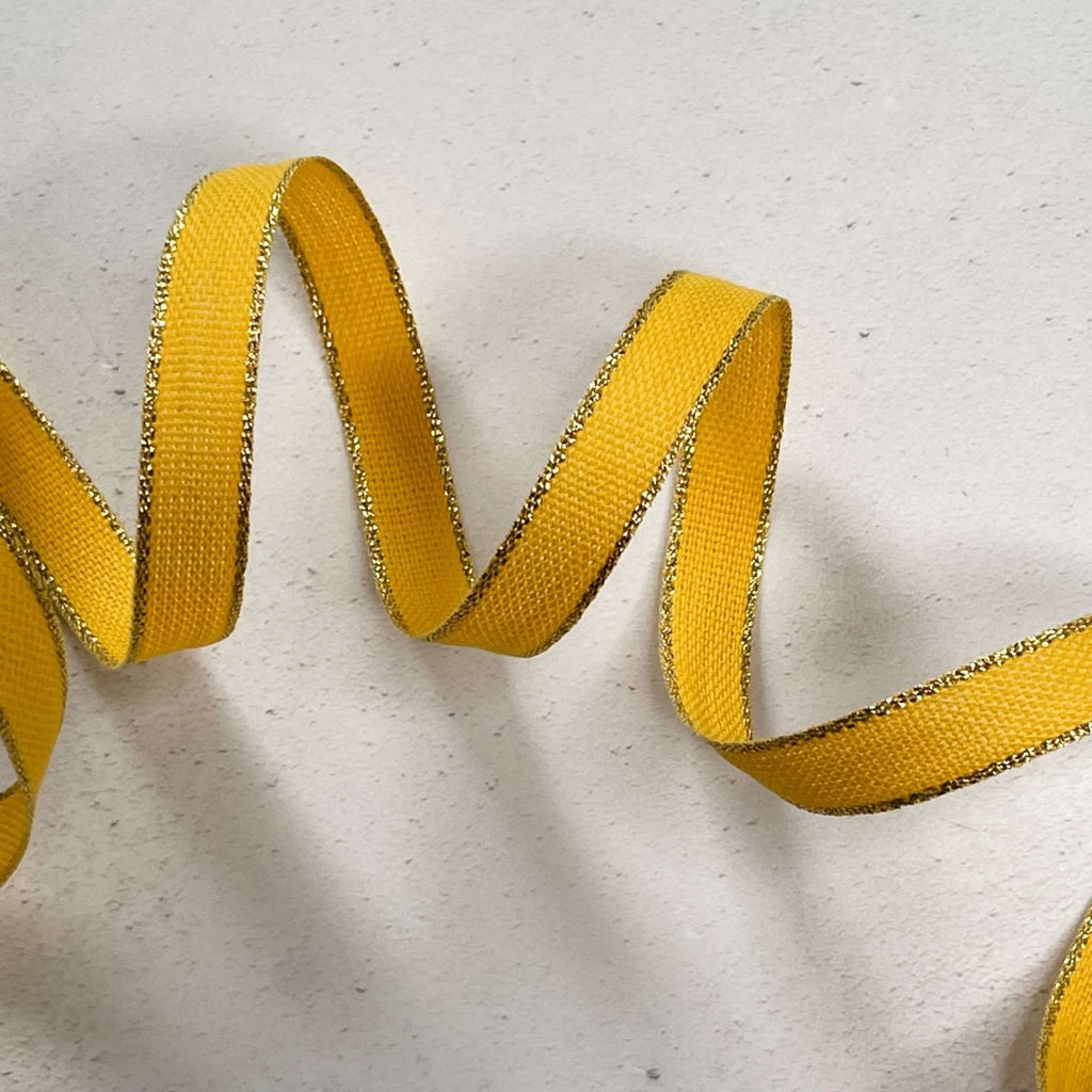 Metallic Border Yellow Cotton Ribbon - Hue Complete Me