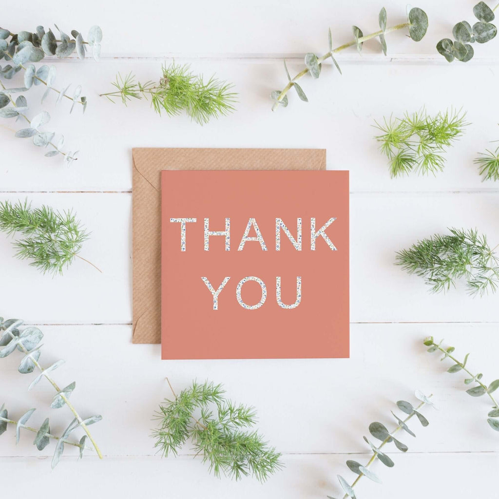 Set of 12 Floral Illustrated Text Square Thank You Card Greeting Card Hue Complete Me €15