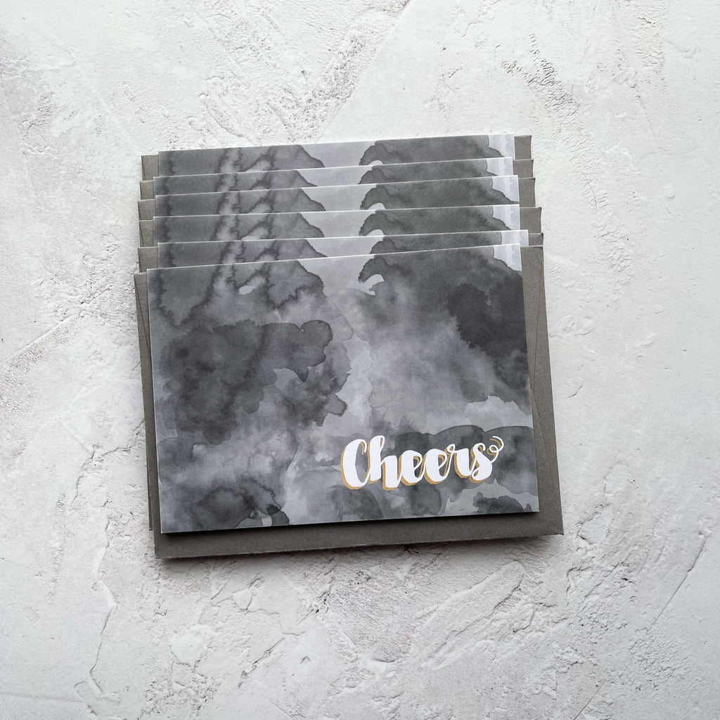 Set of 6 Grey & Gold  Watercolour Cheers Thank You Cards Greeting Card Hue Complete Me €15