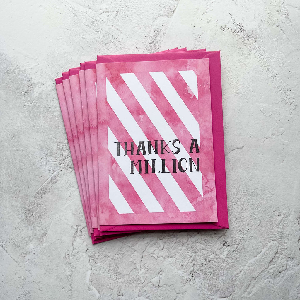 Set of 6 Pink Watercolour Thanks A Million Thank You Cards Greeting Card Hue Complete Me €15